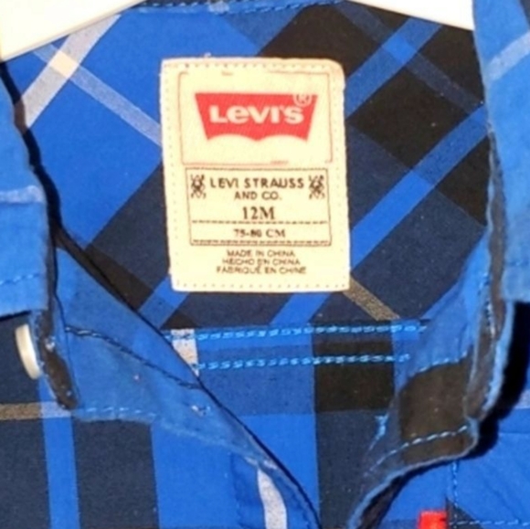 Levi's Plaid, Long Sleeve, Button Front Shirt. Baby Boy 12m Blue - Picture 3 of 3